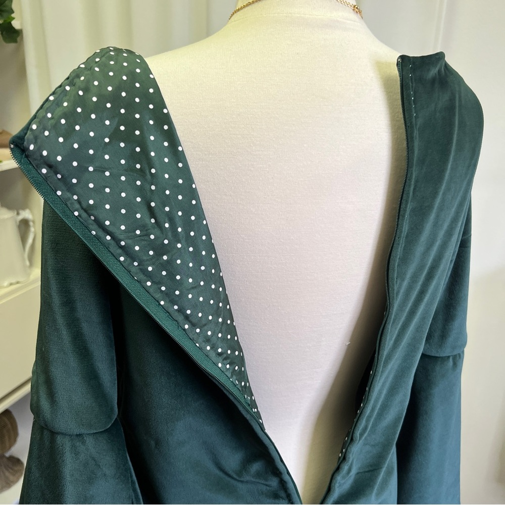 Vintage Style Handmade Green Velvet Bell Sleeve Mini Dress - Picture 10 of 16